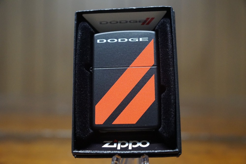 DODGE BLACK MATTE RED STRIPES ZIPPO LIGHTER MINT IN BOX
