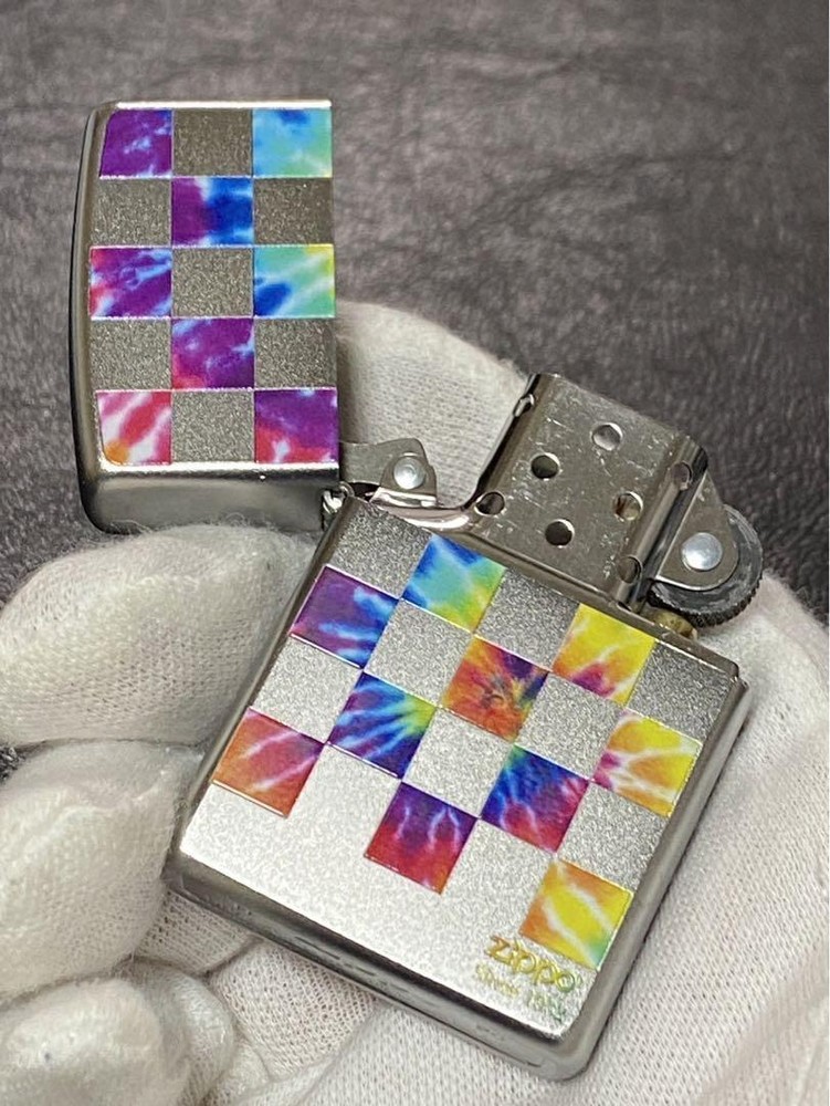Zippo Plaid Gradient Color Silver Double Sided Processing Lighter Regular Japan