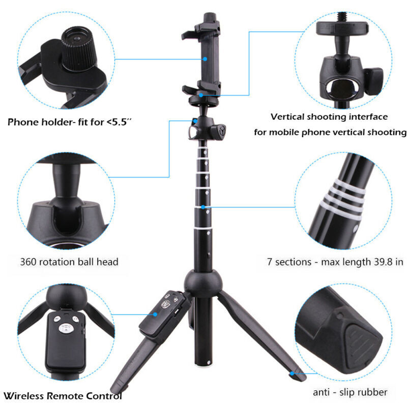Universal Selfie Stick Tripod Stand for Cell Phone camera with Bluetooth Remote