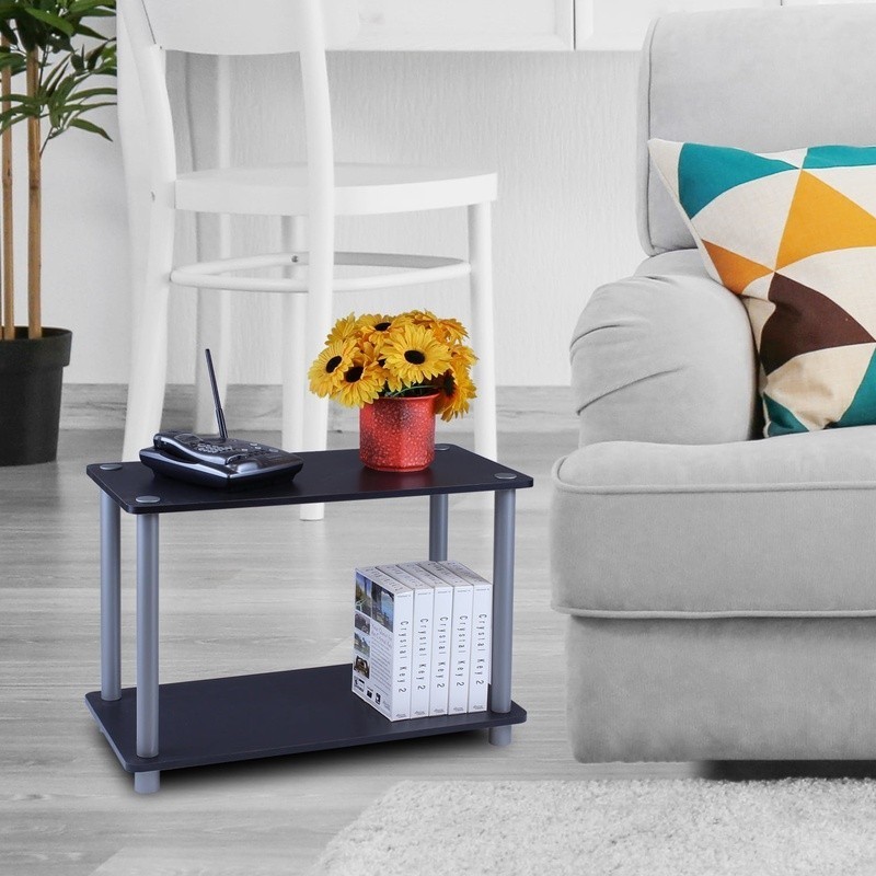 2-Tier No Tools Tube Shelf End Table Multi-functional Storage Unit Indoor Use