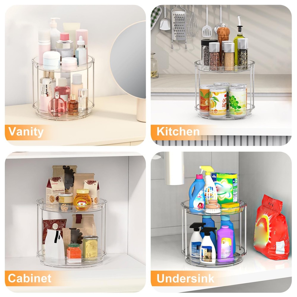 360 Rotating Makeup Organizer – 2 Tier Lazy Susan Turntable Organizer, Clear