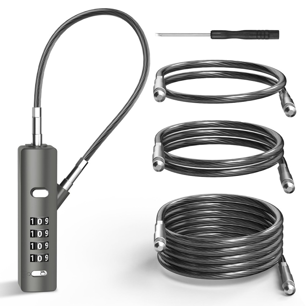 4-Digit Combination Cable Lock with 3 Replaceable Steel Cables for Gate, Bike...