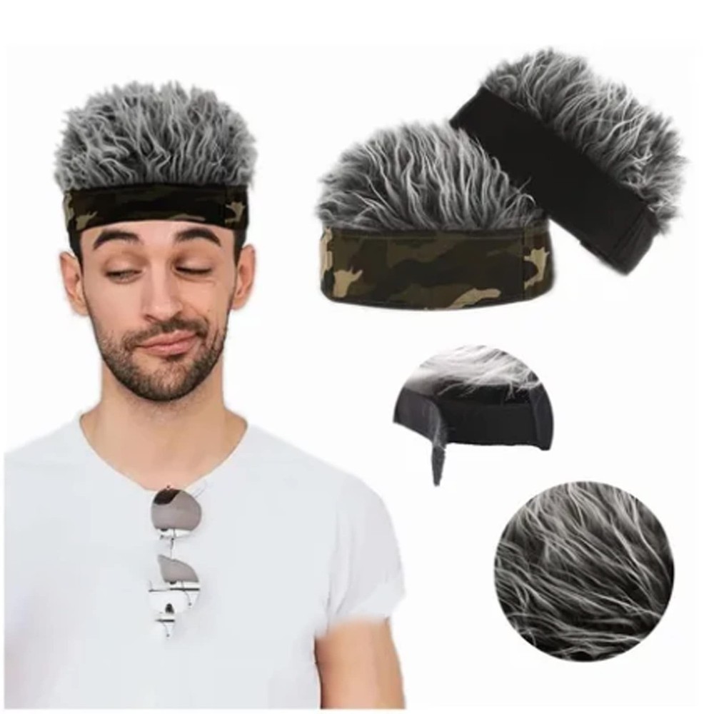 ANGGREK Men Short Wig Headband, Artificial One Size (Adjustable), grey
