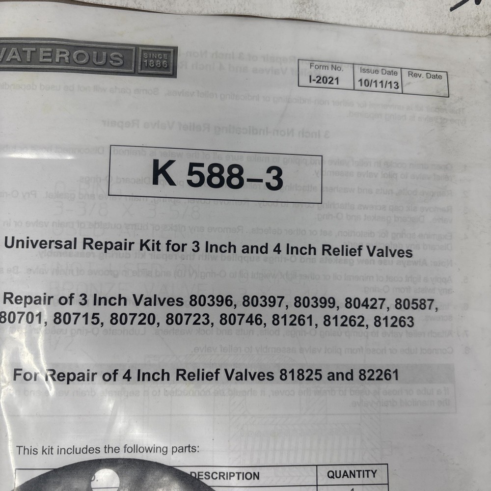 WATEROUS REPAIR KIT K588-3