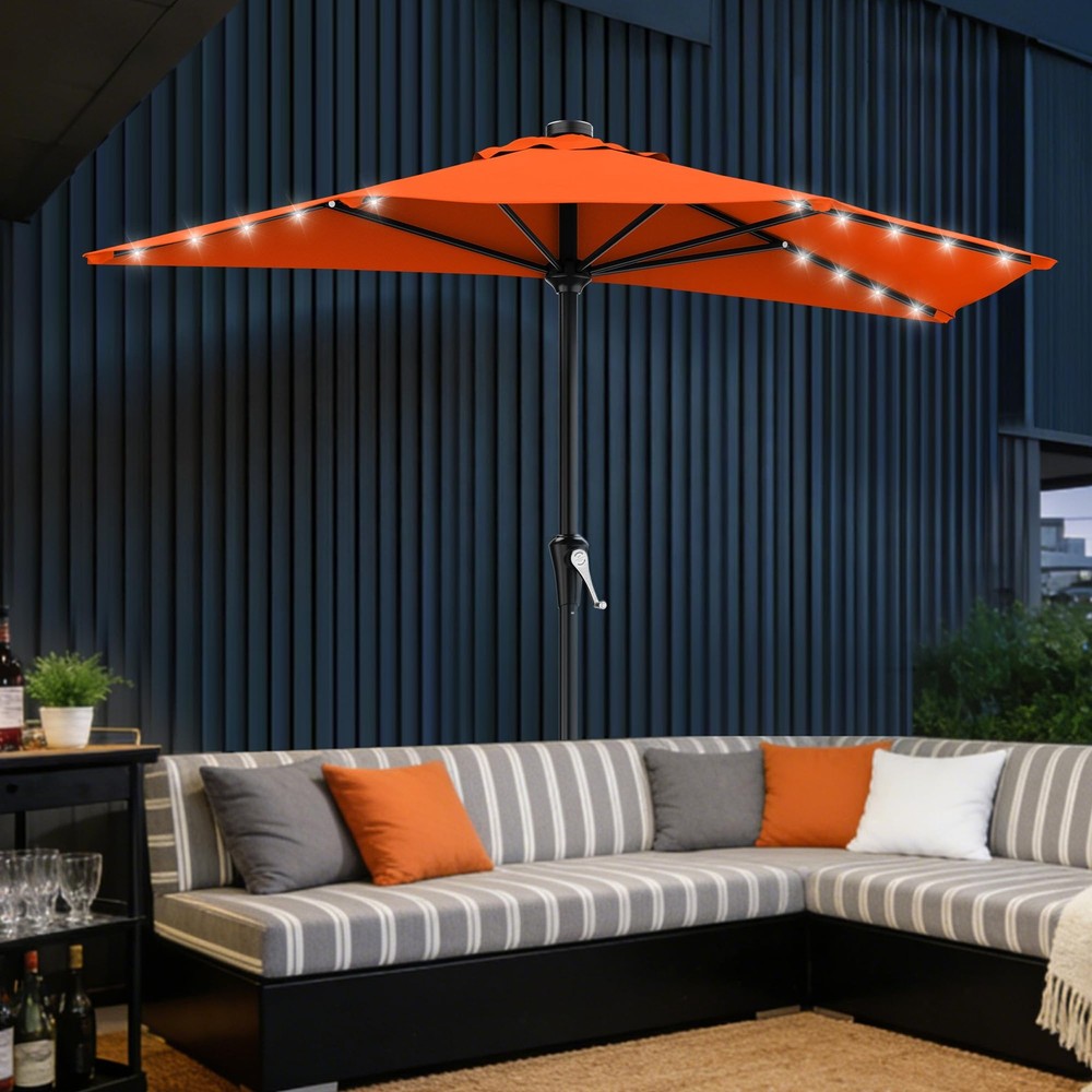 AreShark 9ft Patio Half Umbrellas with Solar Lights, 1/2 LED 9 FT, Orange