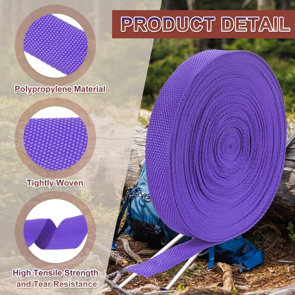 Nylon Webbing Strap, 22 Yards x 1" Polypropylene Flat Webbing Strap (Purple)