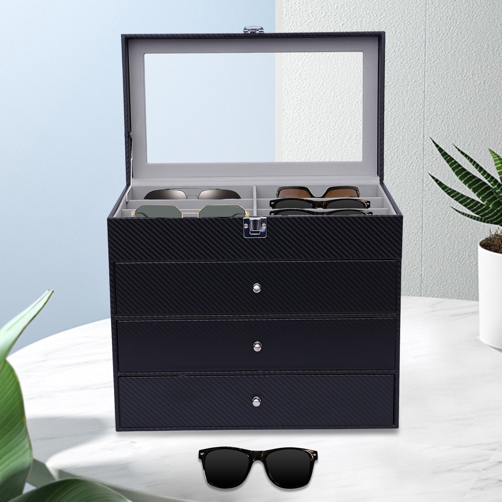 Glasses display box, 24 compartments, with clear skylight, black