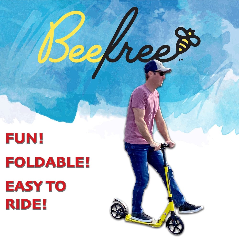 Adjustable Kick Scooter for Adults & Teens, Foldable, AntiShock, Yellow