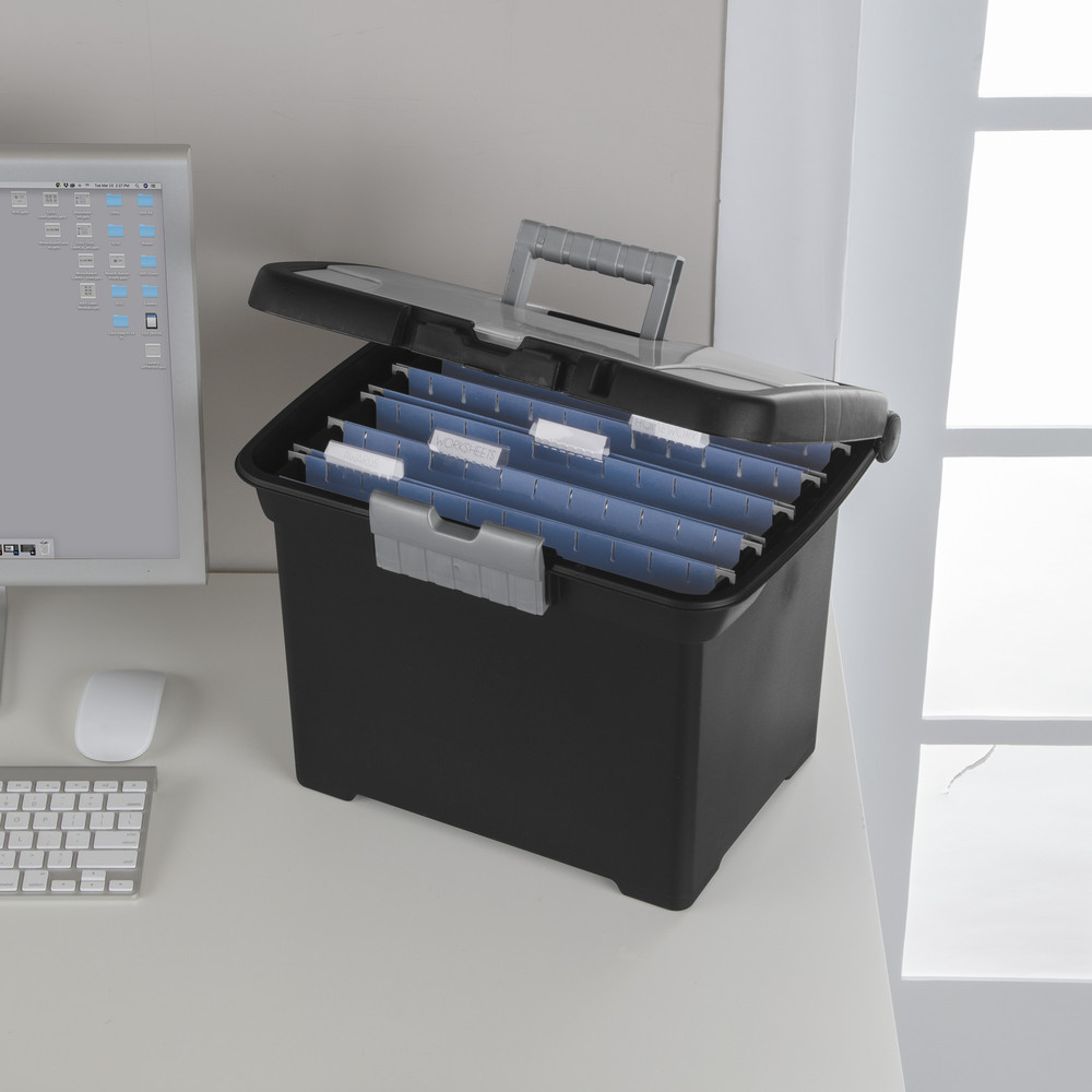 File Box organizer Plastic Storage Bin Portable Home Office Mobile letter-size