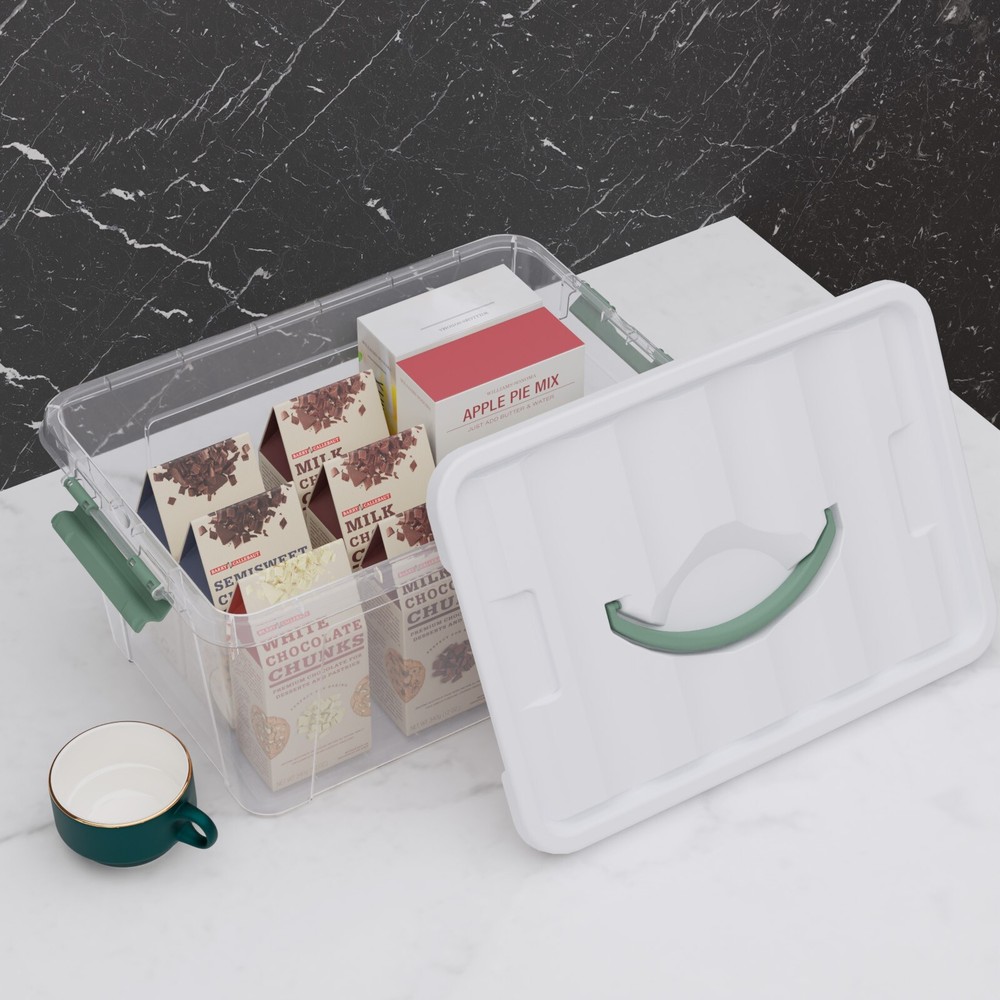 Kekow 14 Quart Latching Storage Box, Stackable Storage Bin with Lid, 8 Pack