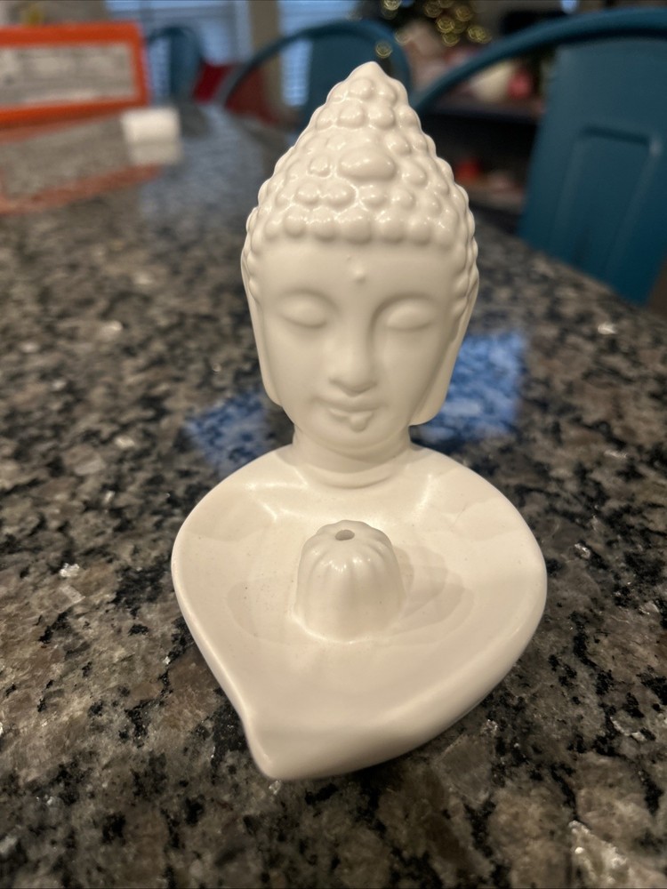 CERAMIC WHITE BUDDHA HEAD INCENSE HOLDER