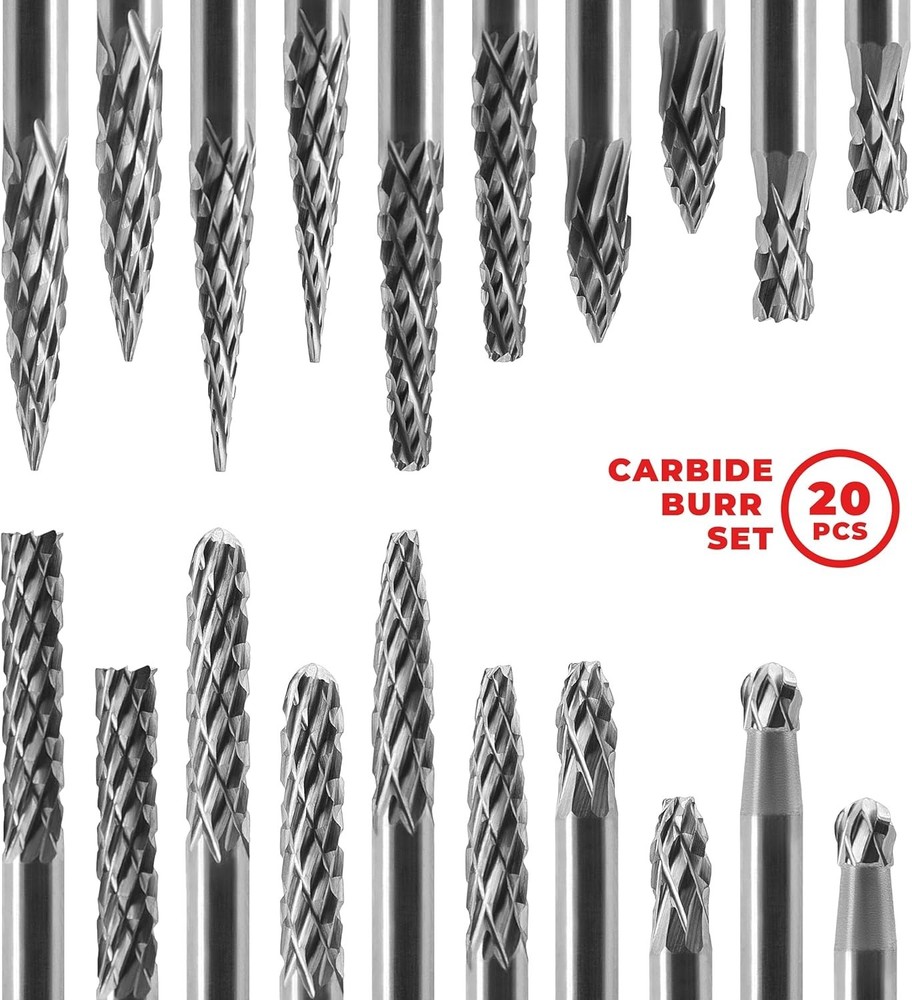 20PC Tungsten Carbide Burr Set 1/8 Shank - Die Grinder Bits