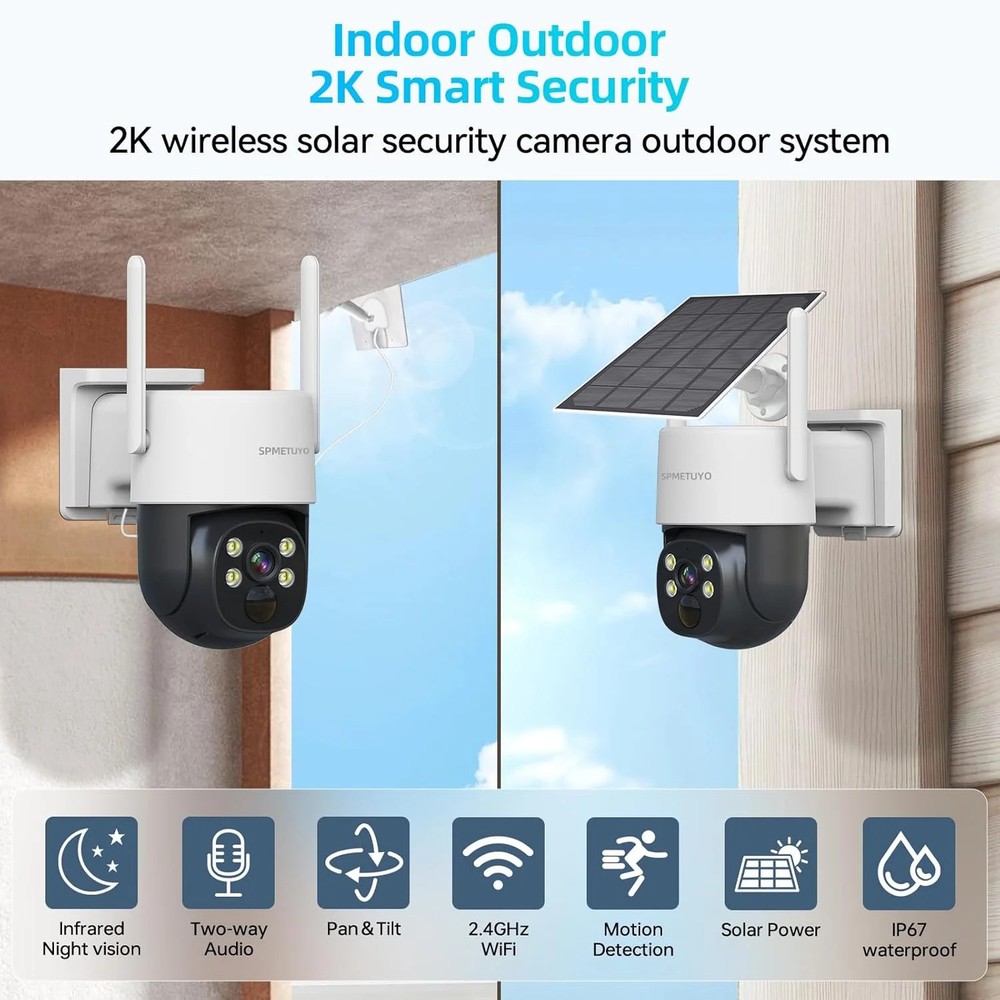 Solar Security Camera Outdoor Wireless NVR Security Kit, 4PCS 360° WiFi Security