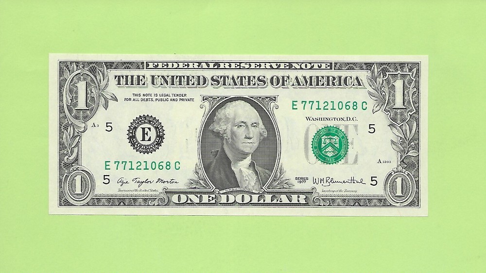 1977 ..UNCIRC $1  E 7712 1068 C  .... 1977  $1  E-C     NICE NOTE      FRN