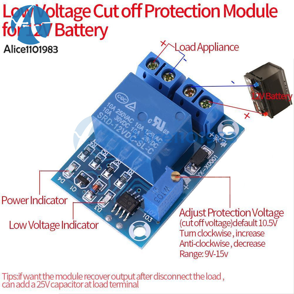 DC 12V Battery Low Voltage Cut off Switch Controller Excessive Protection Module