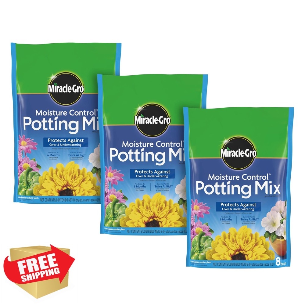 Miracle-Gro Moisture Control Potting Mix 8qt 3-Pack Container Plants