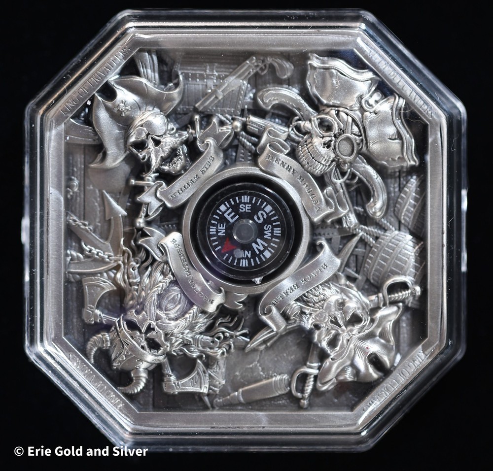 South Korea Pirate Kings 2 oz Silver Stackable w/ Compass Insert