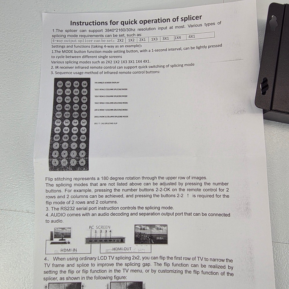 4Kx2K TV Wall Controller Video Processor 4x HDMI Input 4x HDMI Output Remote