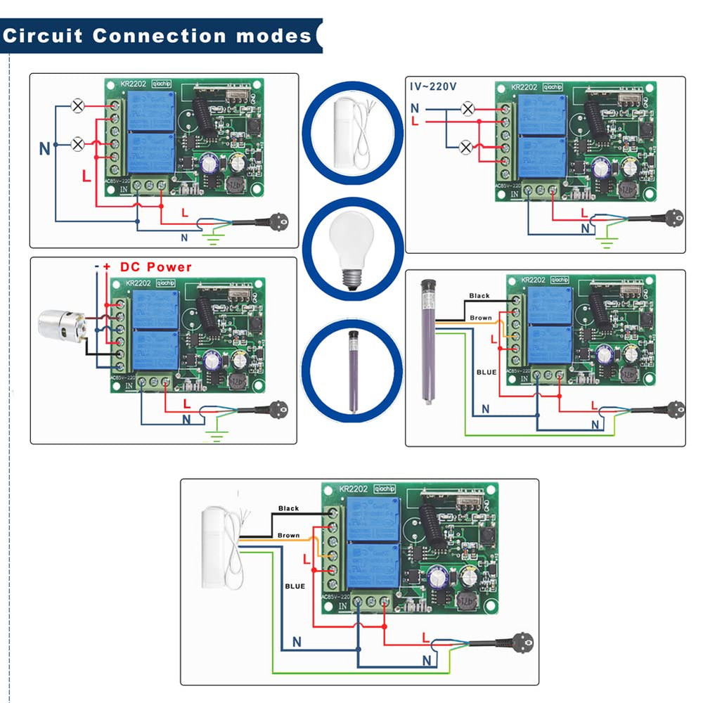AC 110V 120V 220V Wireless RF Remote Control Relay Switch Universal 2-Ch Receive
