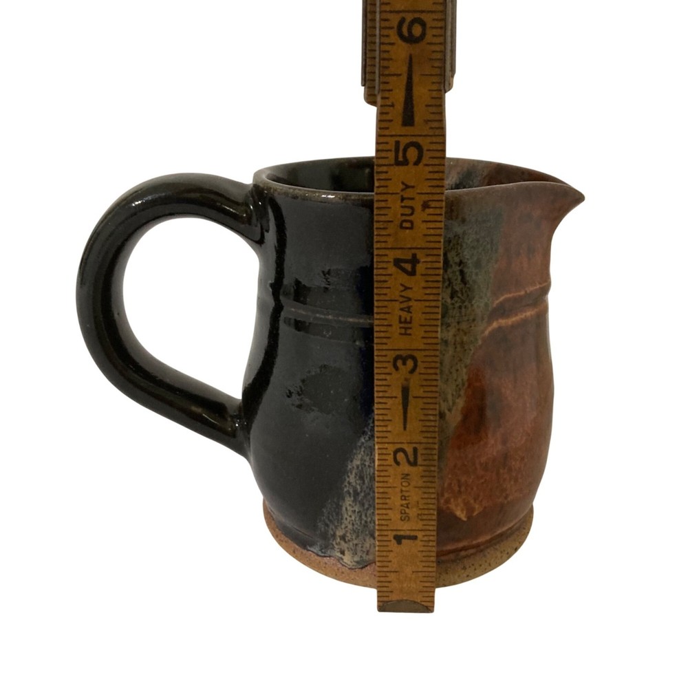Art Pottery Handmade Pitcher Creamer Black Gray Rust