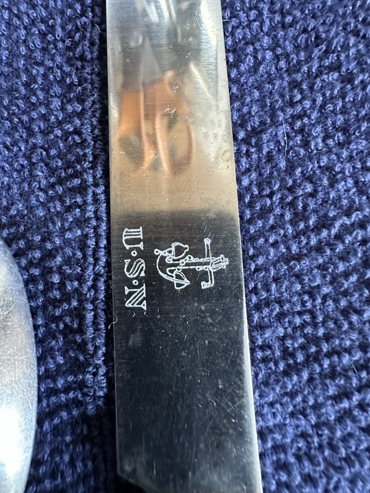 VTG Silver Plate Kings Pattern US Navy Dining 2 Serving Spoons Knife Teaspoon