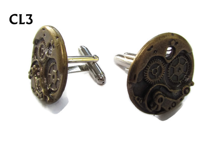 steampunk cufflinks bronze coloured clockwork mechanical gearwheels cogs #CL3
