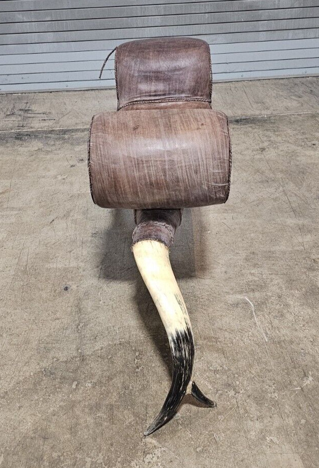 Western Style Leather and Horn Foot Rectangular Ottoman Bench Footstool