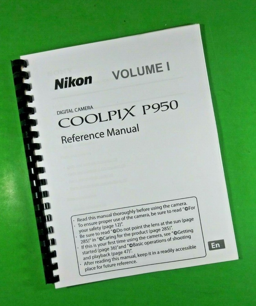 Owners Reference Manual for Nikon P950 Camera 306 Pages W/Clear Covers