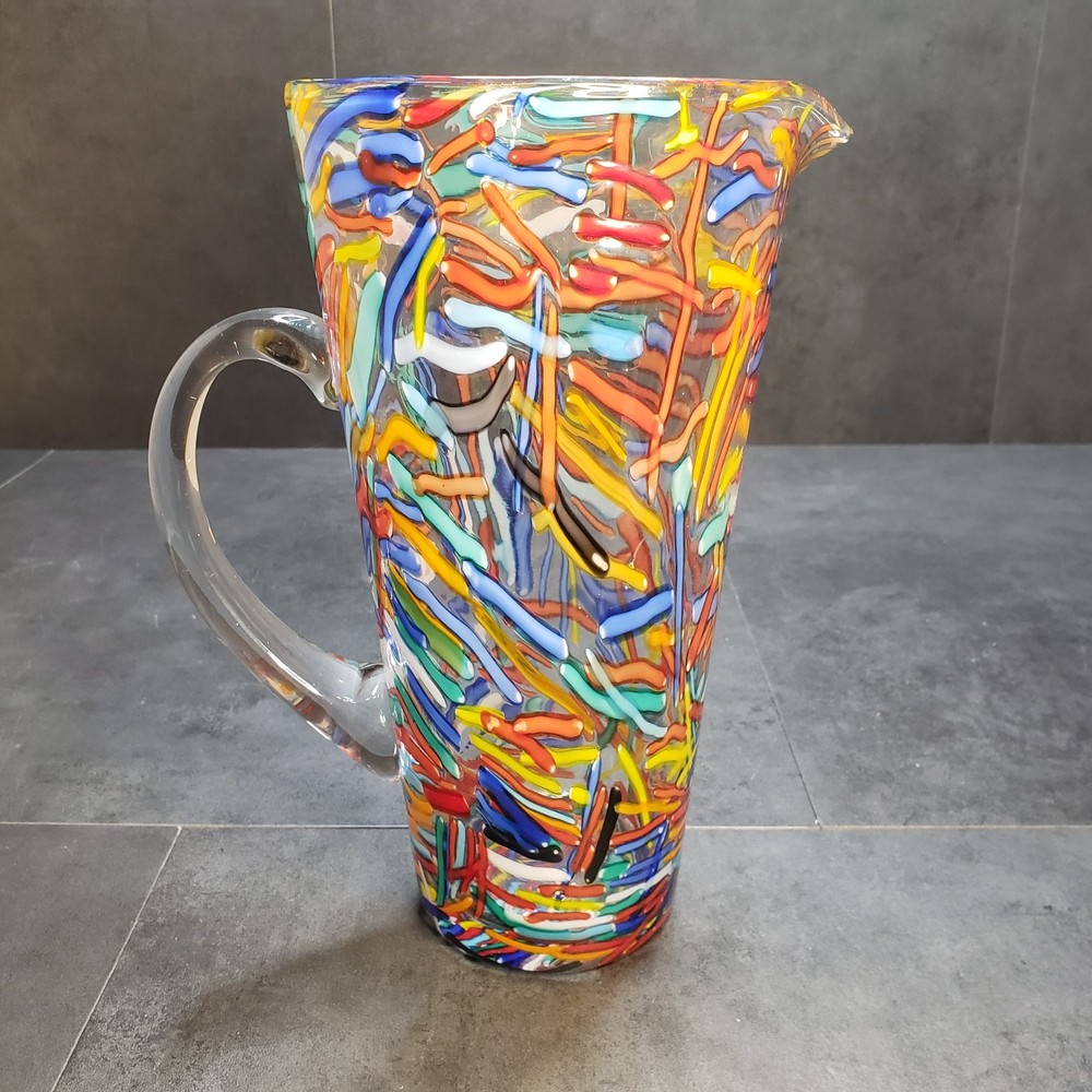 Abstract Studio Art Glass Confetti Multicolor Pitcher