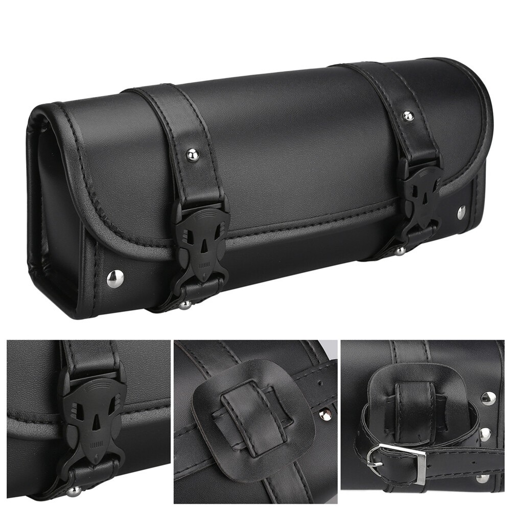 Motorcycle Front Fork Tool Bag Pouch Storage Luggage SaddleBag Leather Handlebag