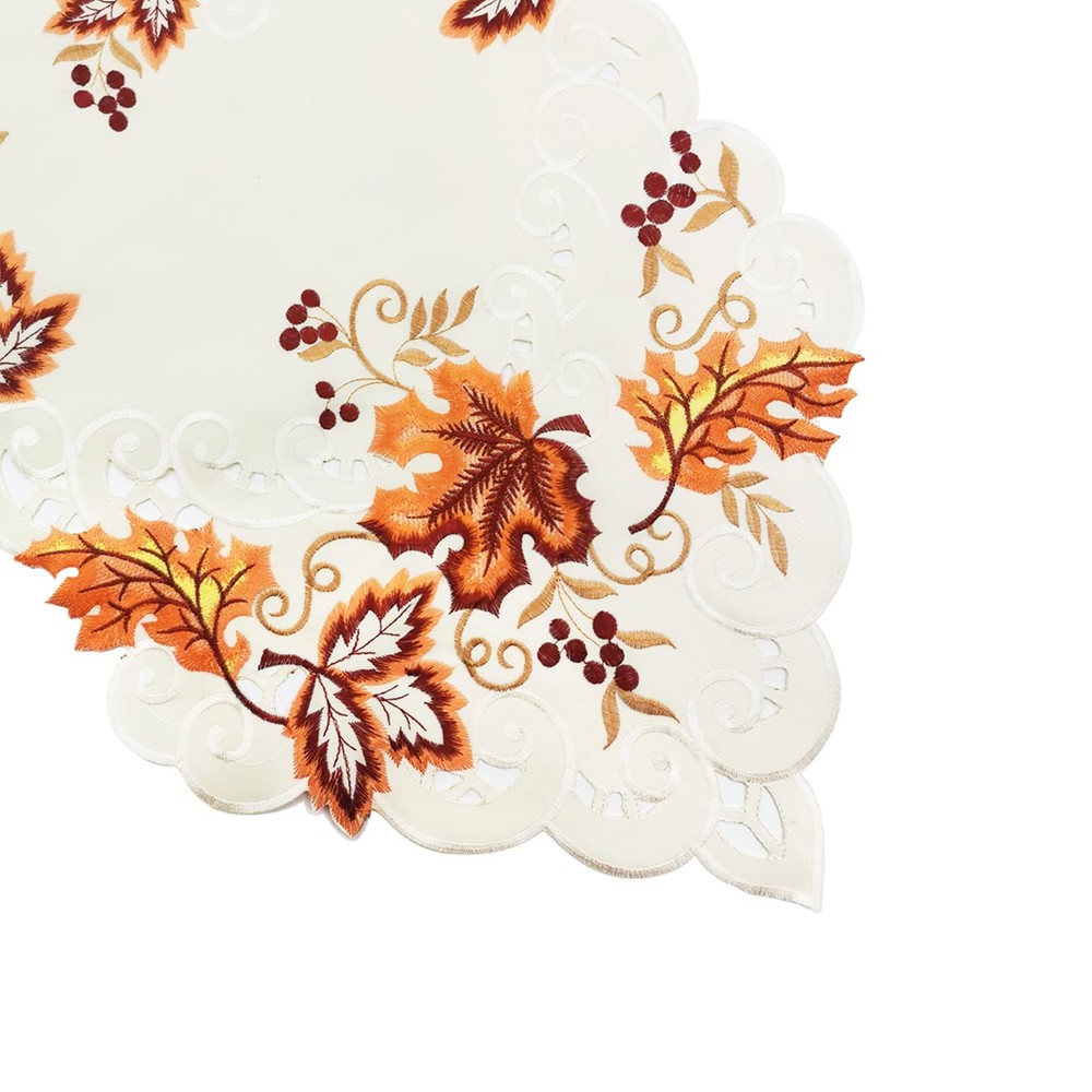 15x67 Inch Fall Table Runner, Embroidered Maple Leaf, Thanksgiving, Home Decor