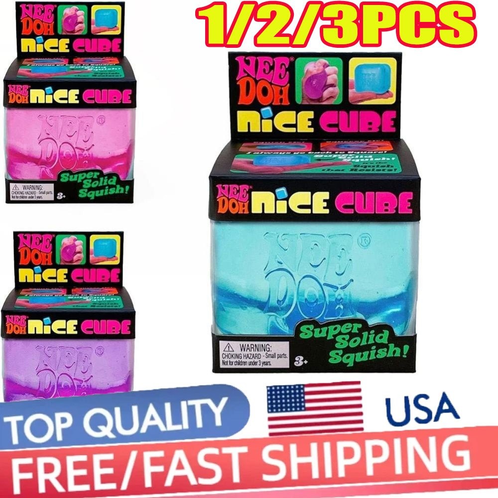 Nee Doh Nice Cube - Super Solid Squish Blue,Pink,Purple 1/2/3Pcs