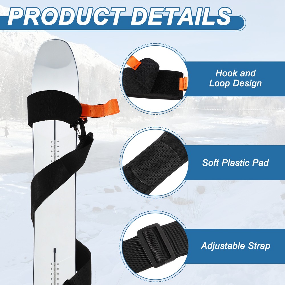 Ski Strap, Adjustable Ski Carrier Shoulder Straps,Black & Orange & 61.8"