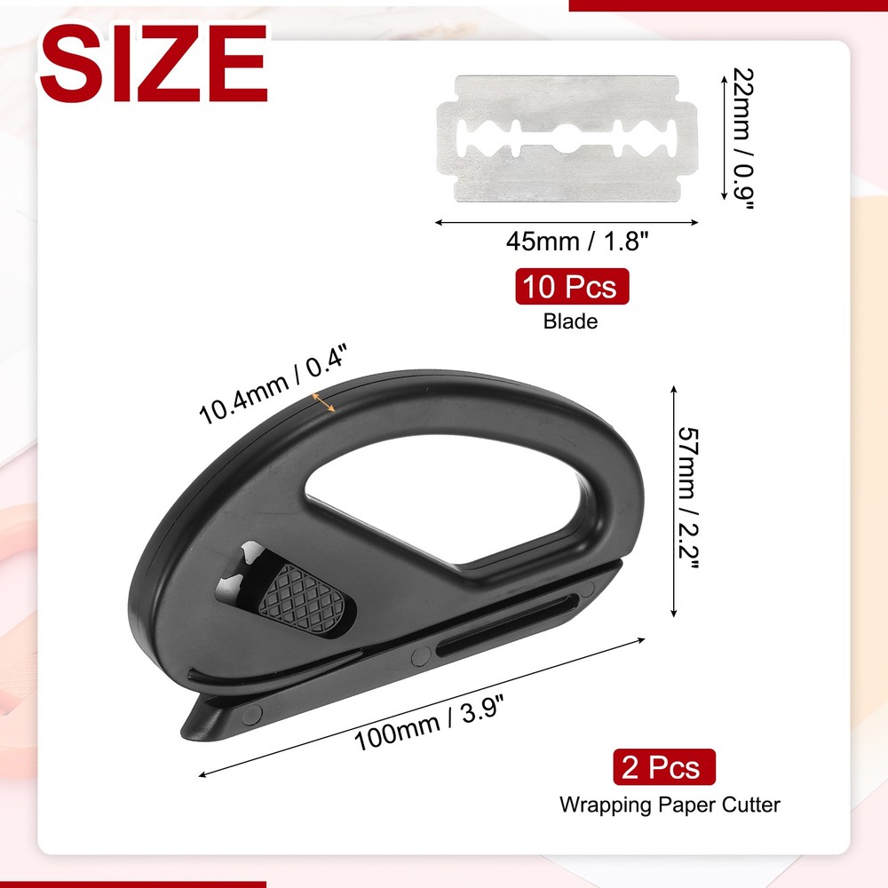 2Pack Wrapping Paper Cutter with Blade for Wrapping Paper, Black