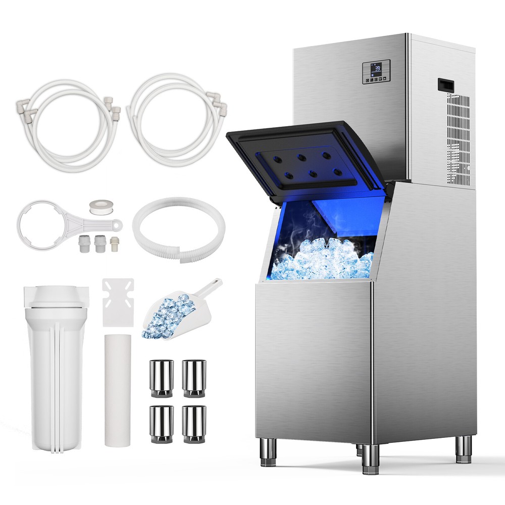 Commercial Ice Maker Machine 550LBS/24H Air-Cooled Ice Machine with Storage Bin