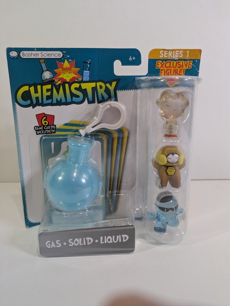 Basher Science Series 1 Gas Solid Liquid Figurines W/ Game Cards & Keychain