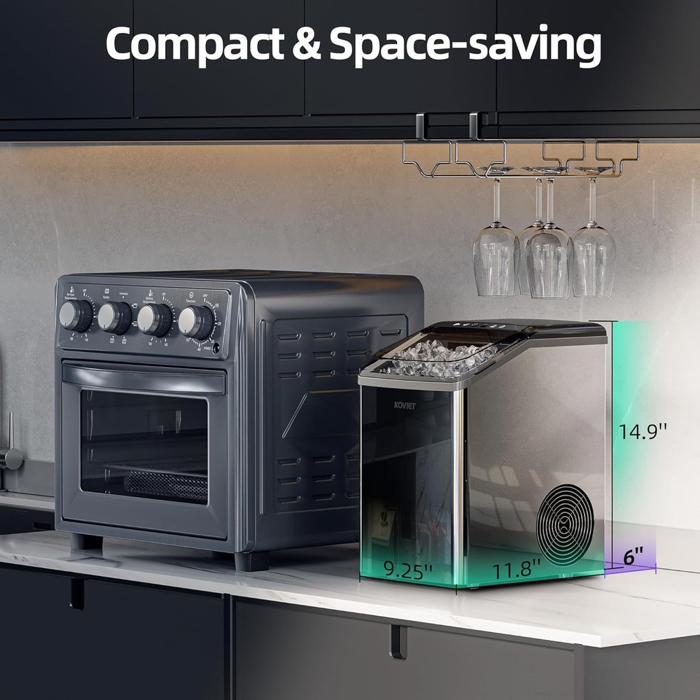Countertop Soft Nugget Ice Maker w/ Self Cleaning Modes 42lb/Day Black/Silver