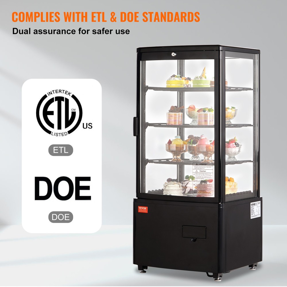 VEVOR Refrigerated Display Case Bakery Display Fridge Case 3 cu ft/85L 3-Tier
