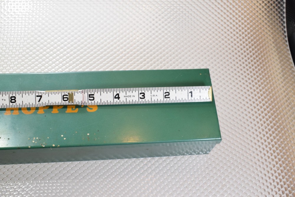 HOPPE'S .22 GREEN METAL BOX EMPTY STORAGE HINGED LID TOOLS WORKSHOP 3-1/2" x 13"