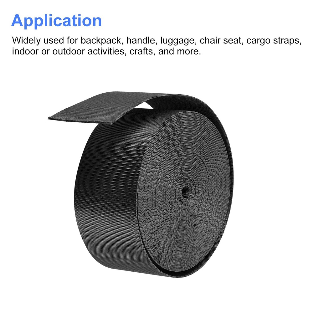 Flat Nylon Webbing Strap 2 Inch 10 Yards Black for Backpack, Luggage-rack