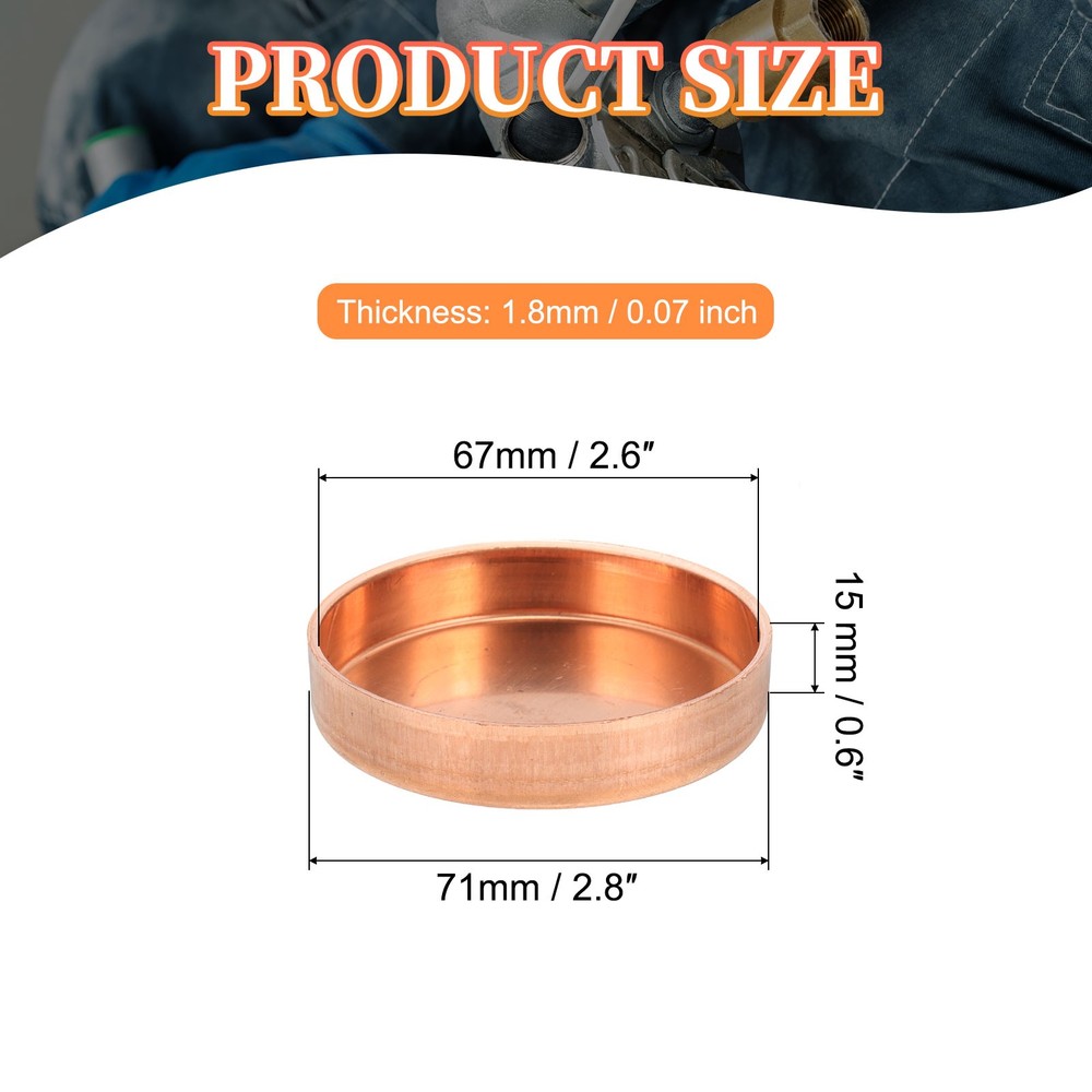 3Pack 2-5/8 Inch ID Copper Pipe End Cap Copper Fitting Cap Sweat Plug Connection