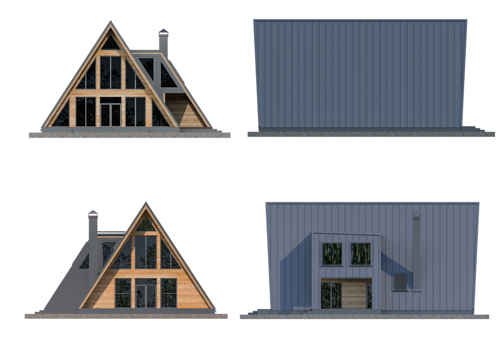 64’x50’ 2-Beds 3-Baths Charming A-Frame Architectural Build Plans PDF Download