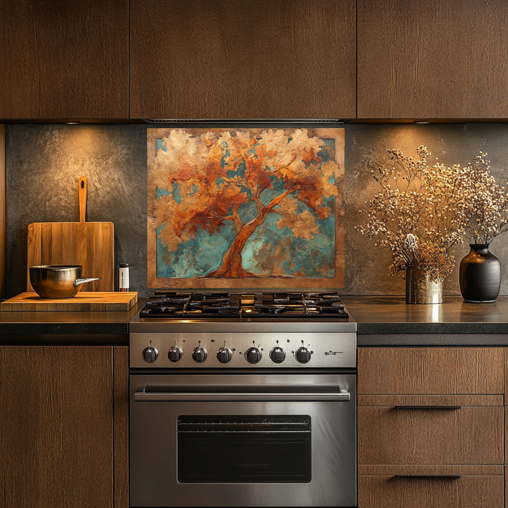 Made in USA Copper Look Tree Glass Backsplash & Splashback