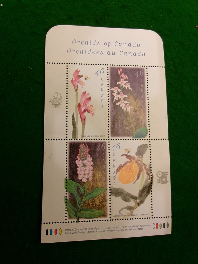 #1790b Canada post stamp mini pane 4 x .46 orchids P111