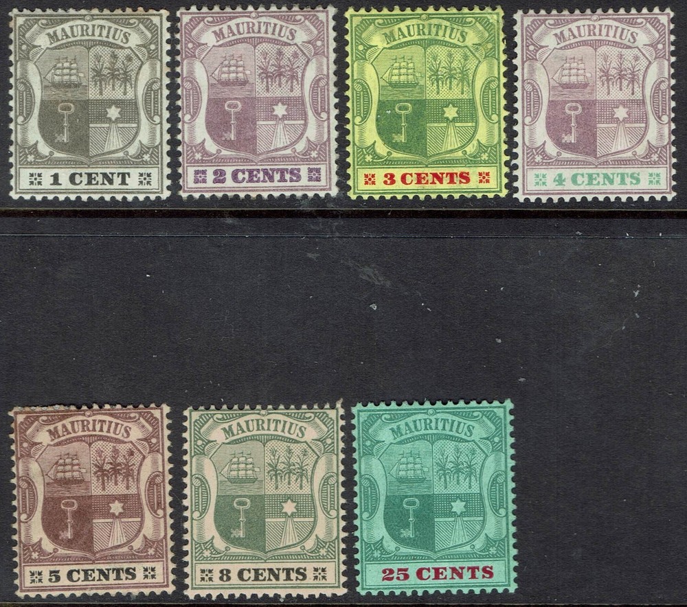 MAURITIUS 1900 ARMS RANGE TO 25C WMK CROWN CA