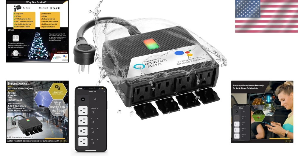 Weatherproof Electrical Power Strip Black