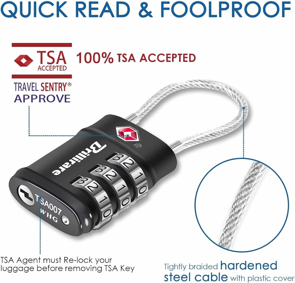 2 Pack TSA Approved Luggage Locks, Combination Travel Cable Small, 2