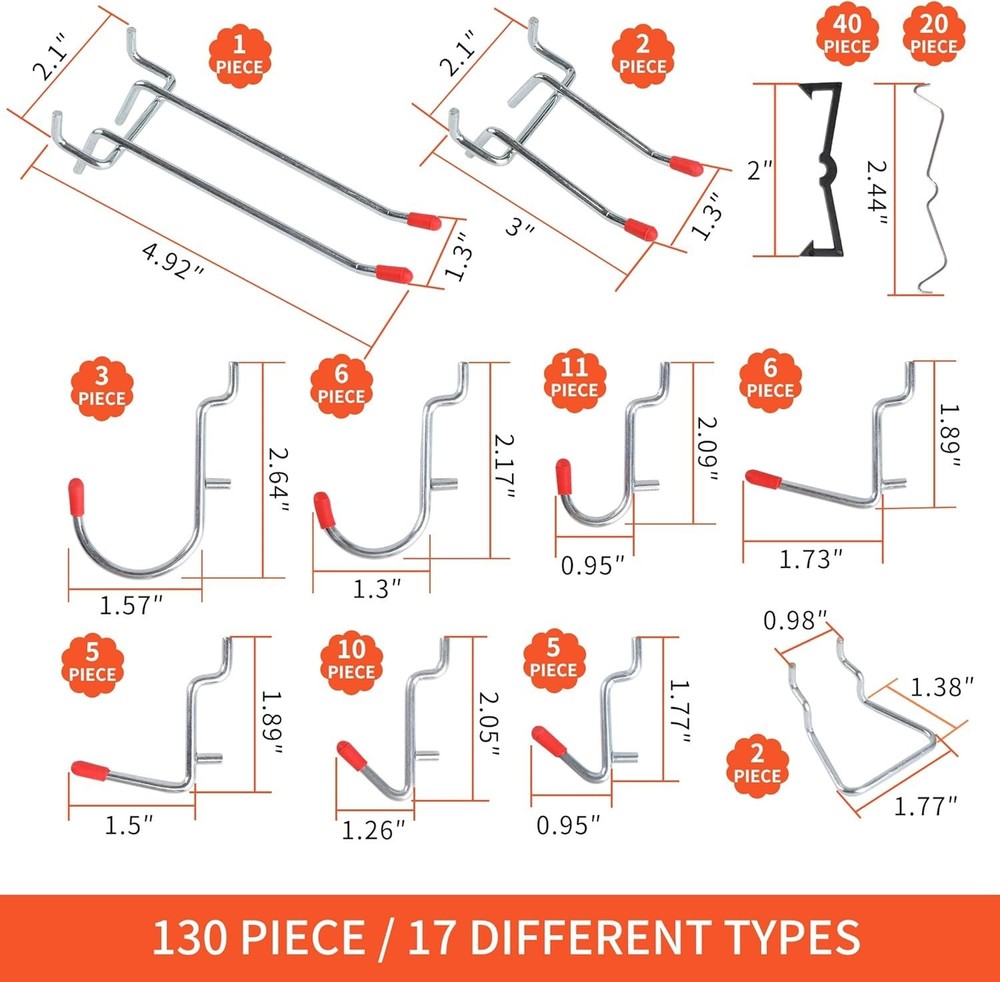 130PCS Pegboard Hooks Assortment - Peg board Hooks for Hanging Tools with Peg...