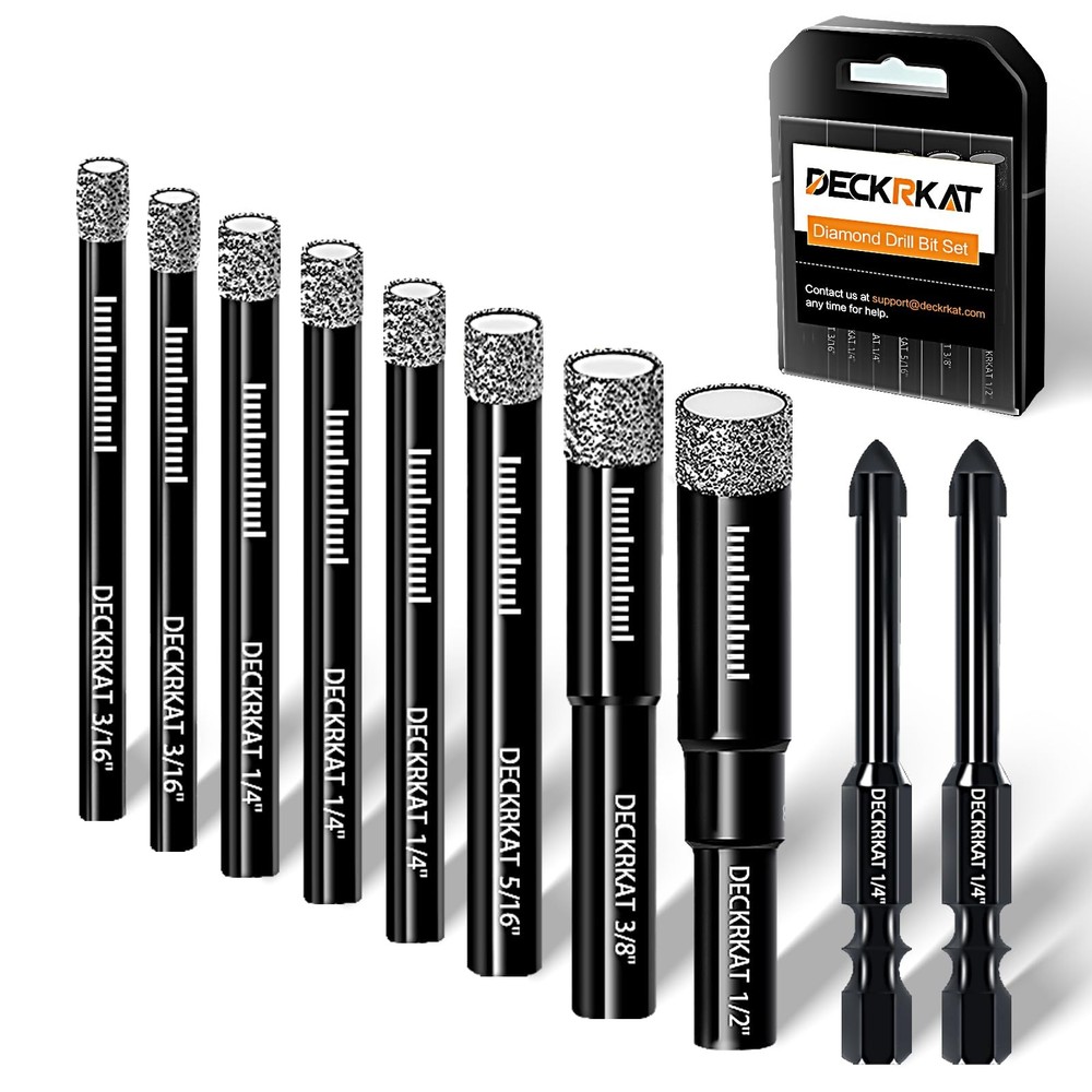 DECKRKAT 10-Piece Dry Diamond Drill Bits 10 Piece Multi-Size (with TileDrill)