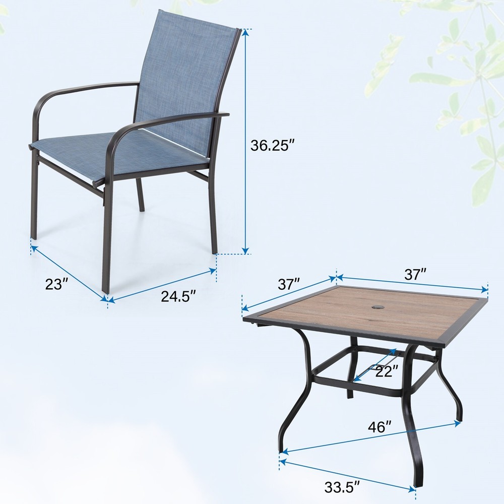 PHI VILLA 5 Piece Outdoor Dining Set Patio Table Chairs Set Stackable Chairs